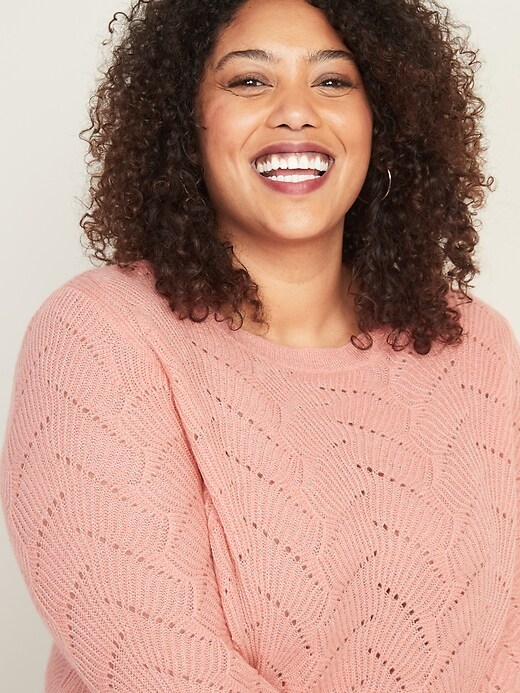 Image number 3 showing, Pointelle Crew-Neck Plus-Size Sweater