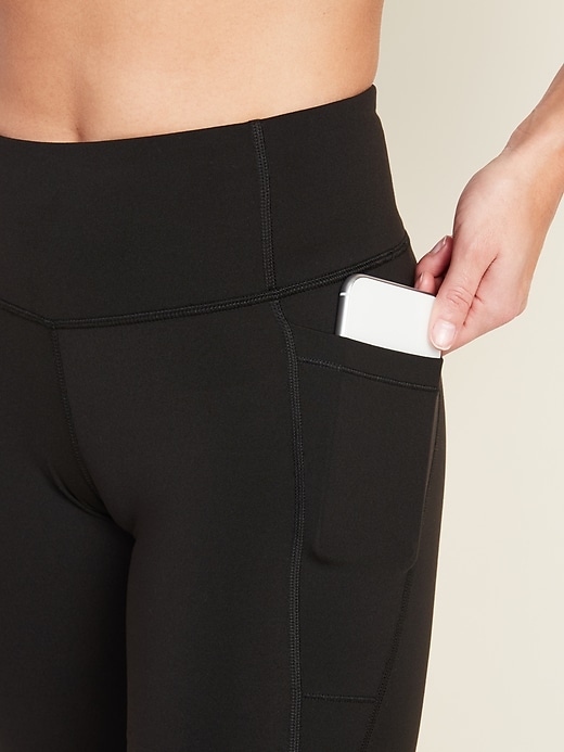 Mid-Rise Elevate Side-Pocket Mesh-Trim Compression Leggings for Women