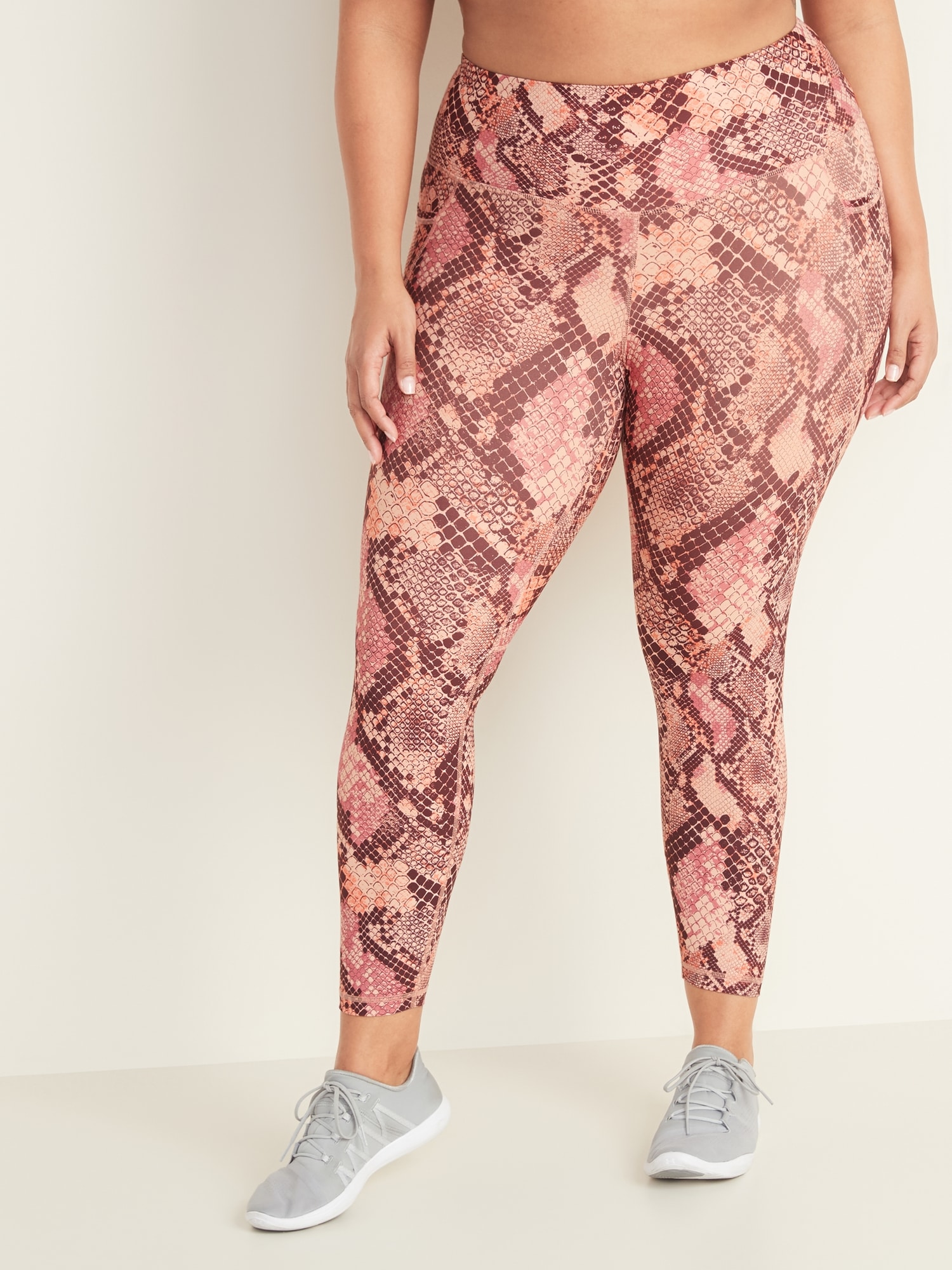 Old Navy Leggings Active High-Waisted Elevated Pink Tropical