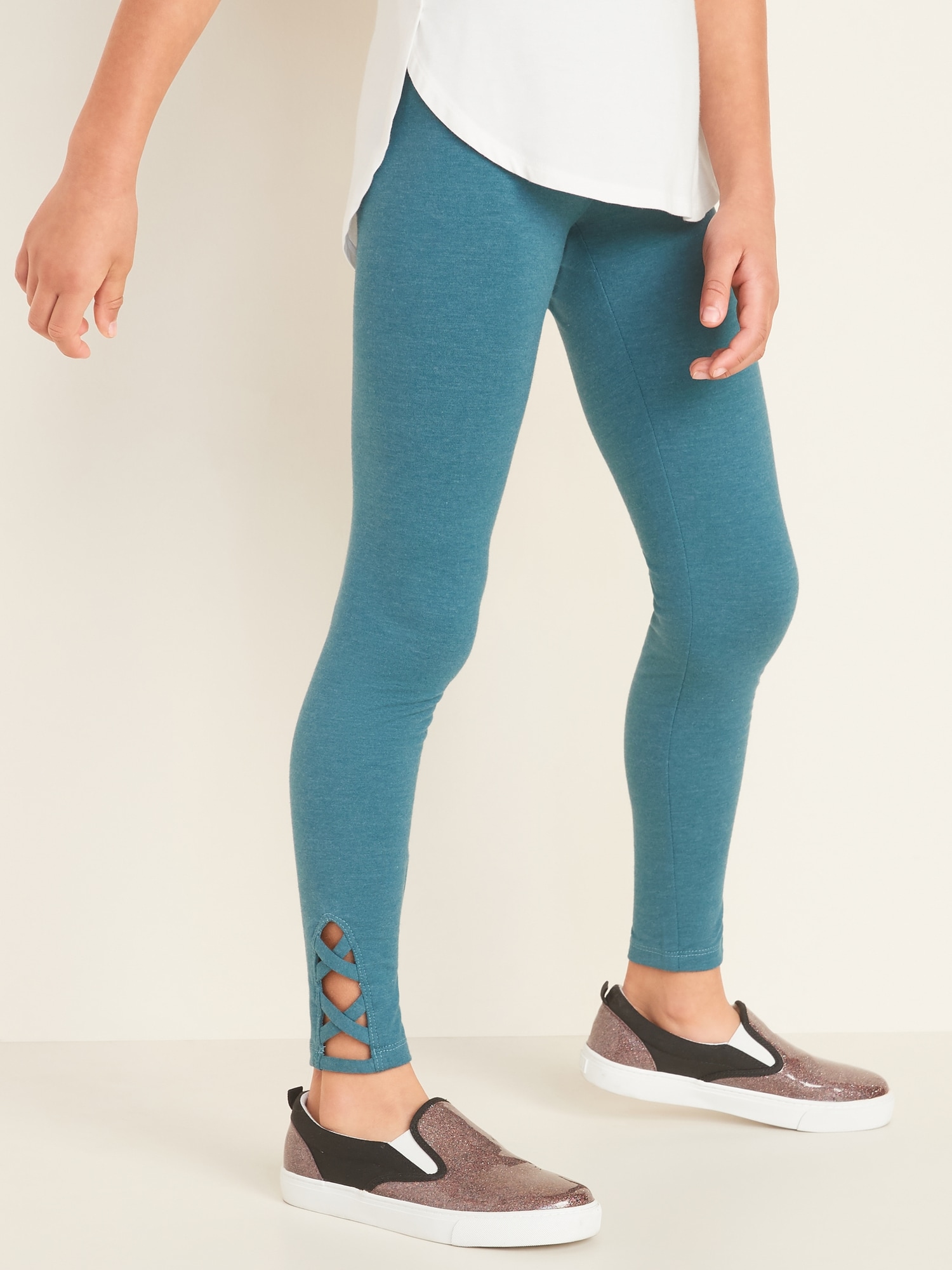 Jersey Lattice-Hem Leggings for Girls