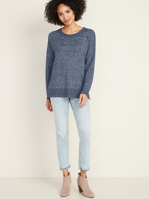 Image number 3 showing, Marled Drop-Shoulder Crew-Neck Sweater for Women