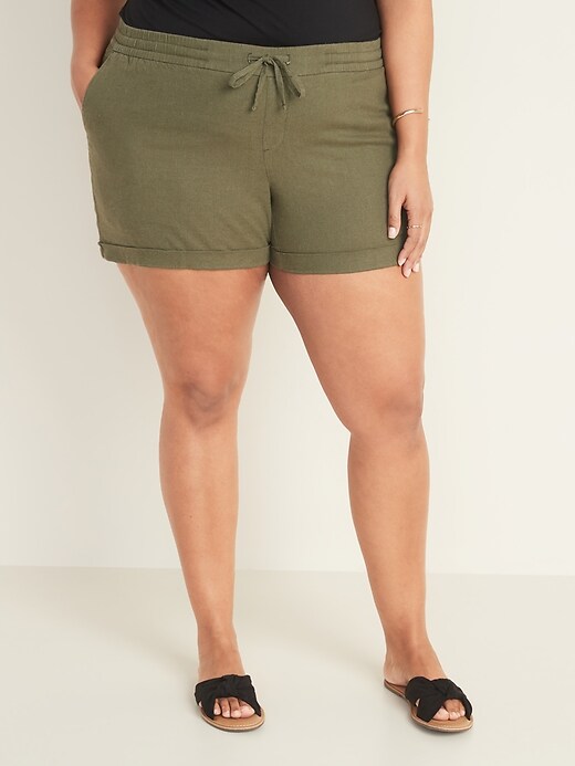View large product image 1 of 1. Mid-Rise Plus-Size Linen-Blend Shorts