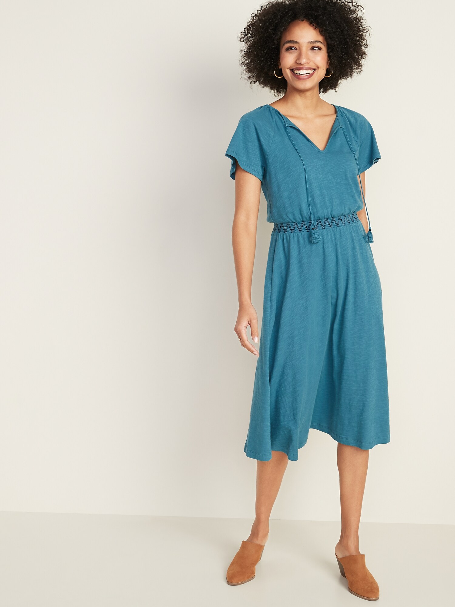 waist defined midi dress