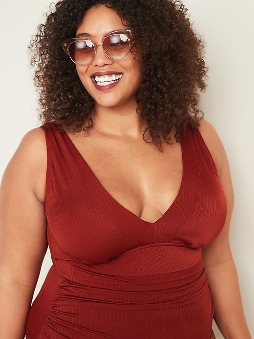 Image number 4 showing, Textured-Rib Secret-Slim Underwire Plus-Size One-Piece Swimsuit