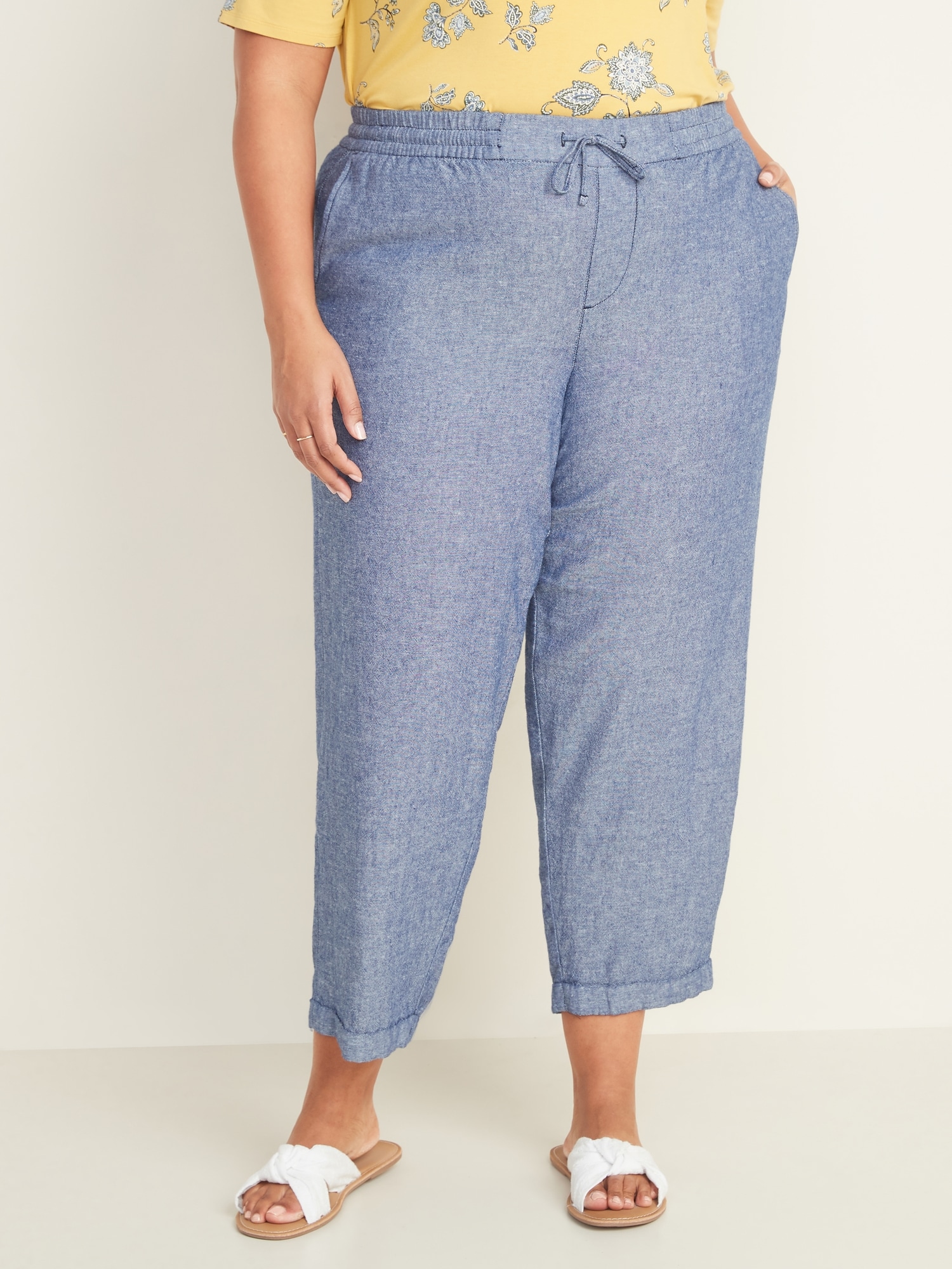 plus size navy linen pants