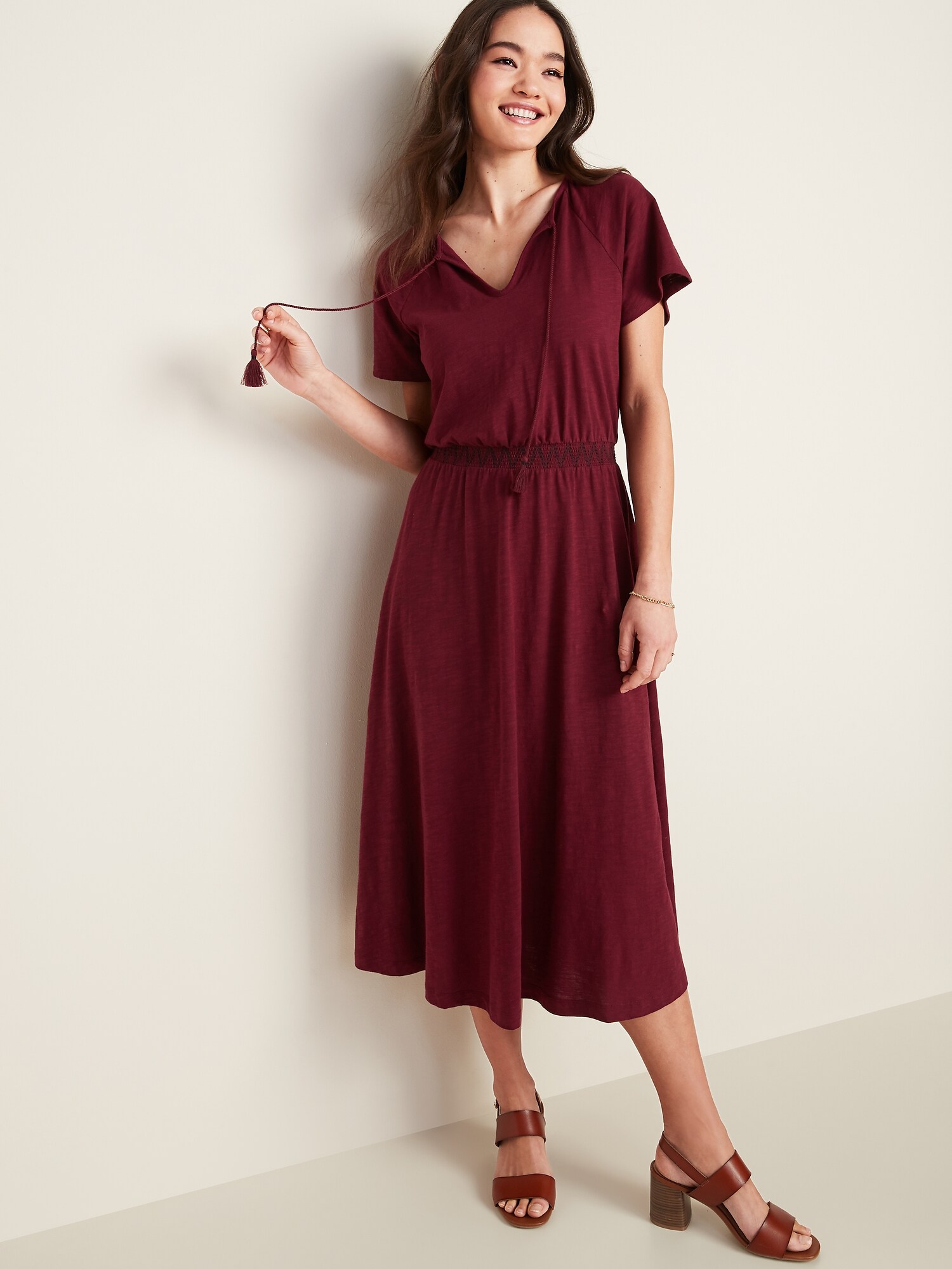 waist defined midi dress