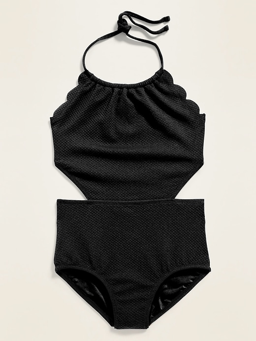 View large product image 2 of 2. Textured Side-Cutout Swimsuit for Girls