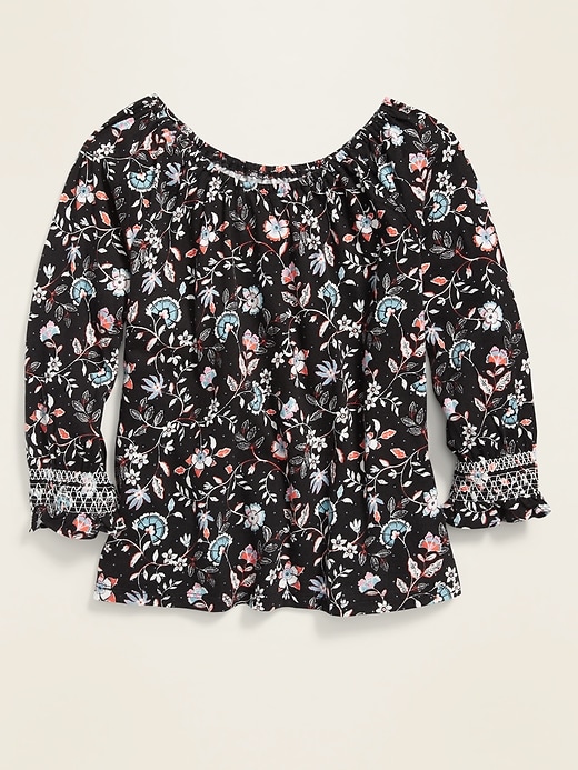 View large product image 1 of 1. Smocked Raglan-Sleeve Floral Top for Girls