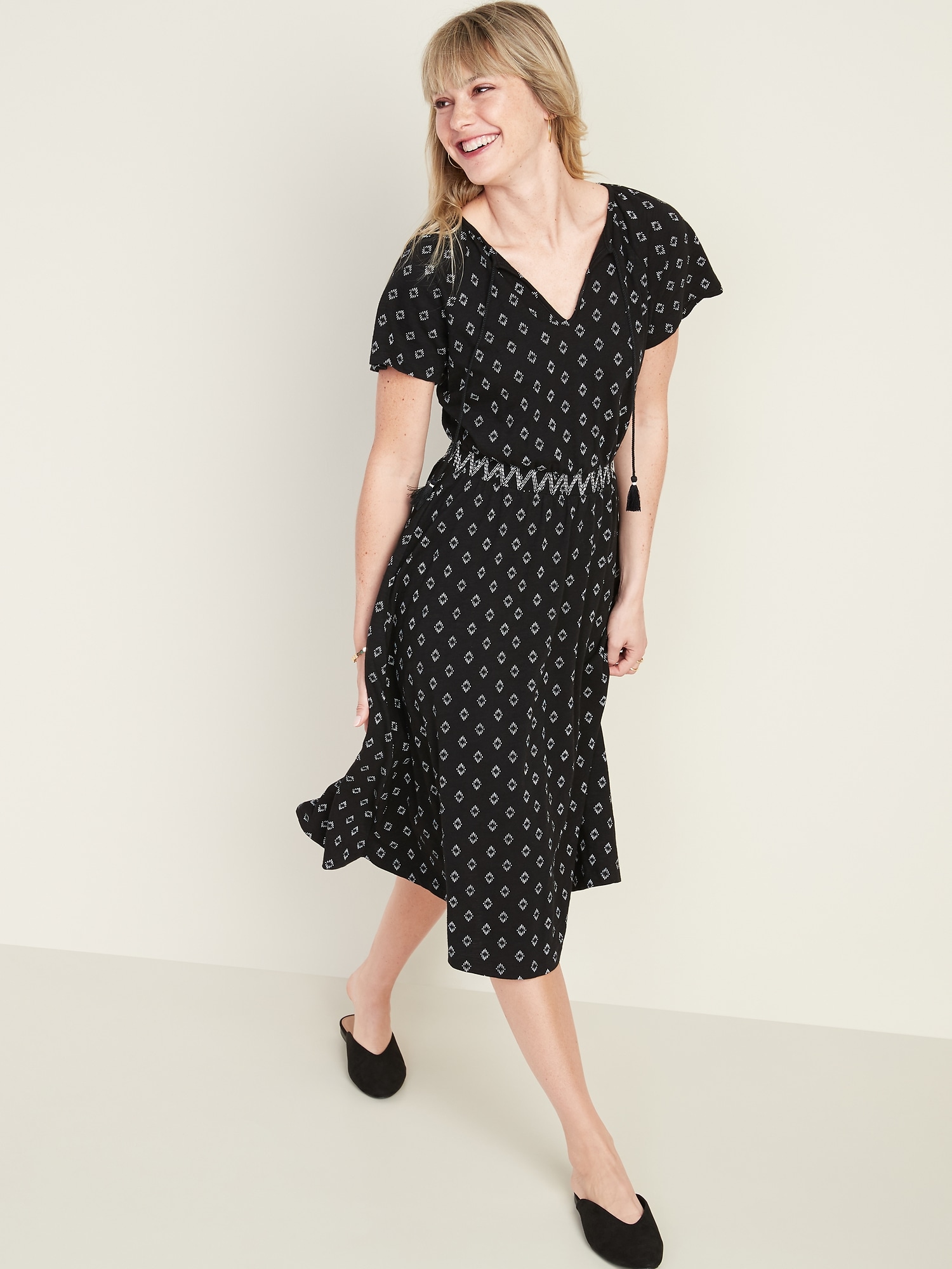 waist defined midi dress