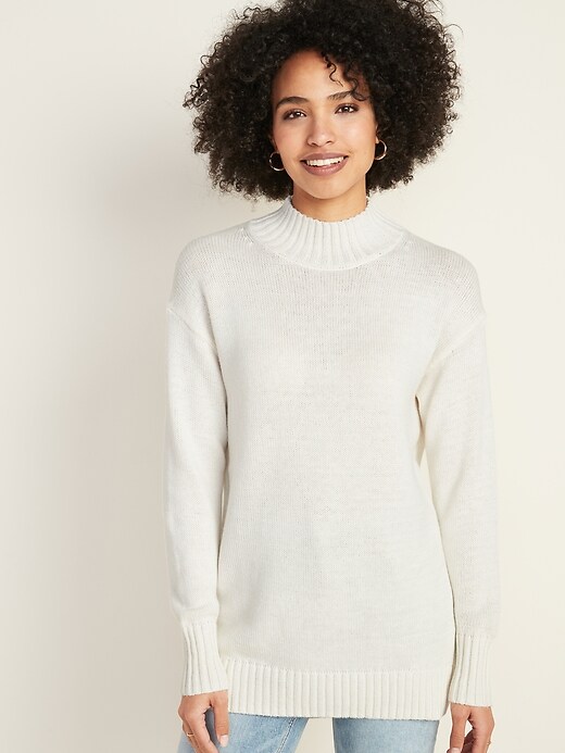 Image number 1 showing, Slouchy Mock-Neck Tunic Sweater for Women