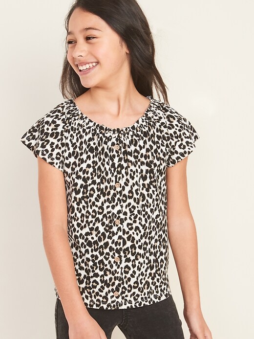View large product image 1 of 1. Printed Slub-Knit Faux Button-Front Top for Girls
