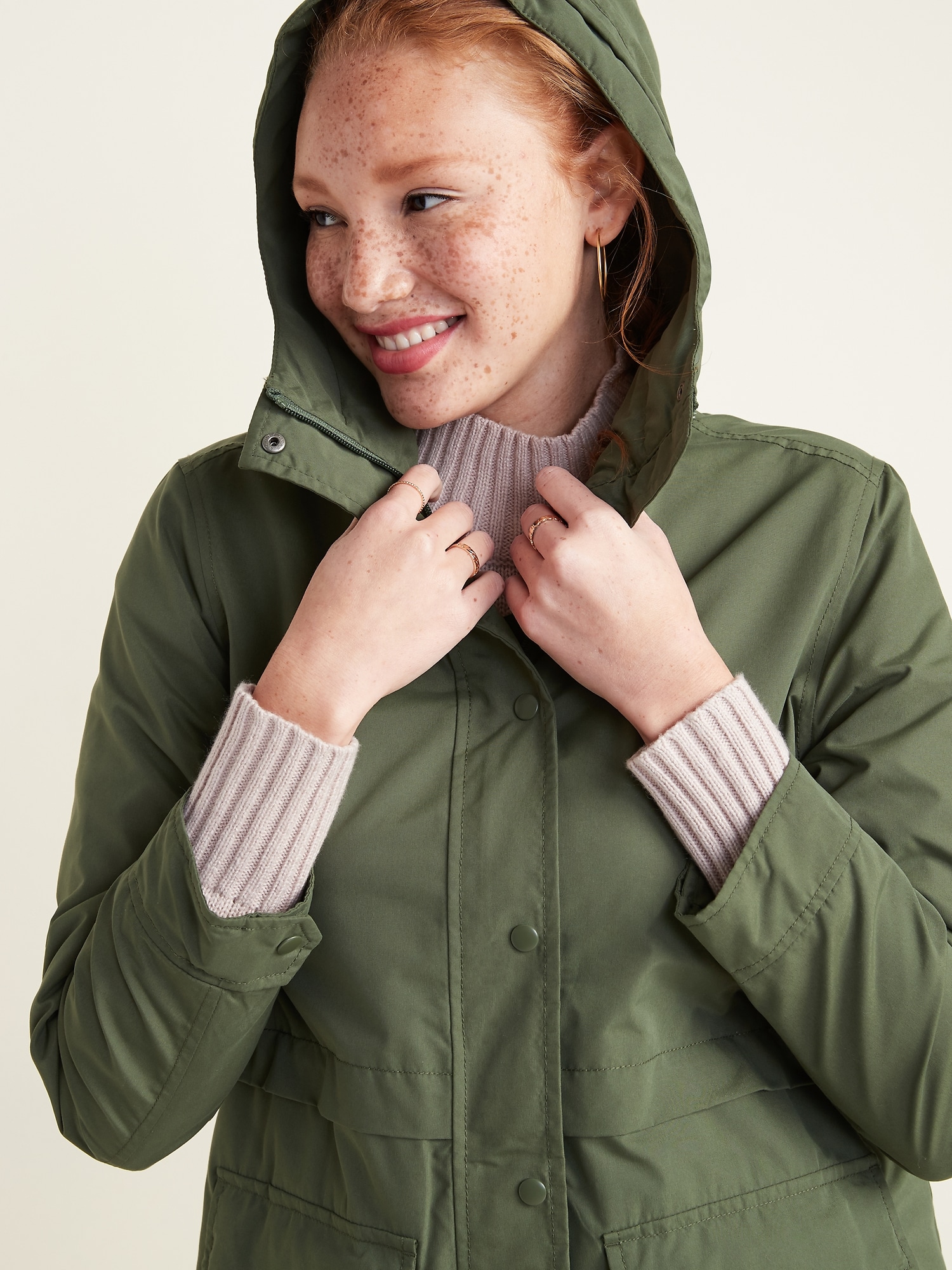 Water-Resistant Hooded Rain Jacket for Women