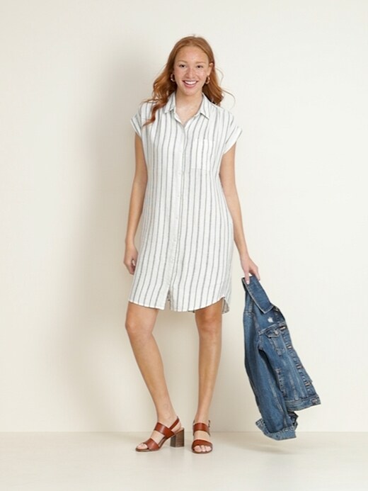 Linen-Blend Striped Shirt Dress for Women | Old Navy