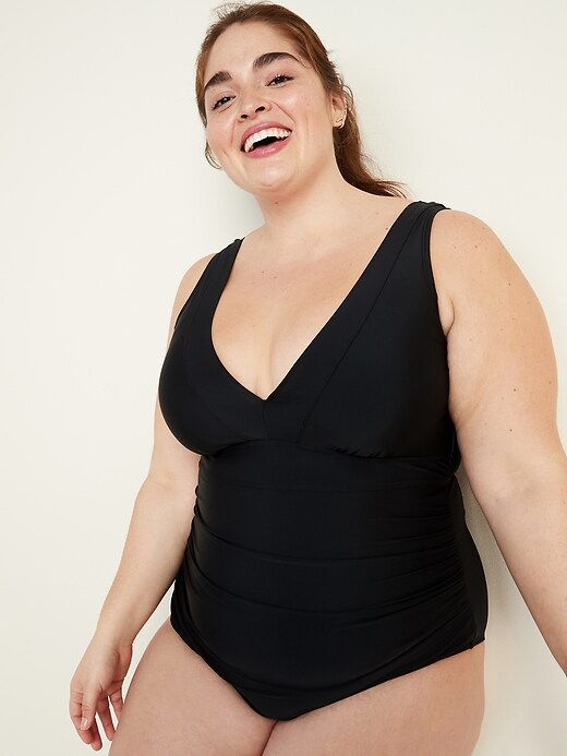 Image number 4 showing, V-Neck Secret-Slim Underwire Plus-Size One-Piece Swimsuit