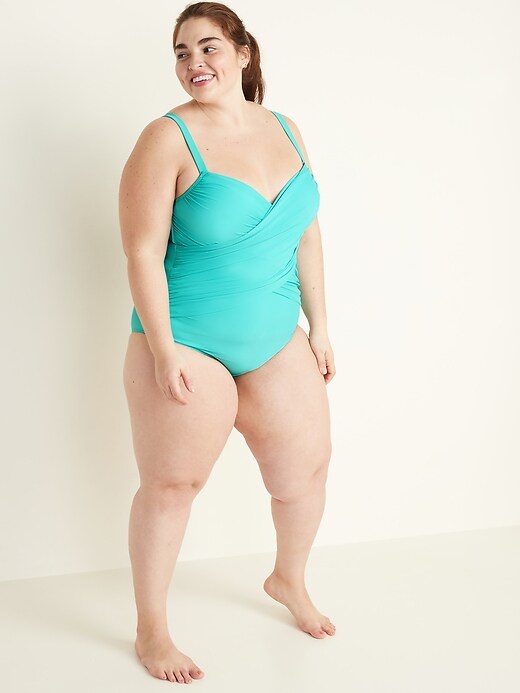 Image number 3 showing, Wrap-Front Secret-Slim Underwire Plus-Size One-Piece Swimsuit