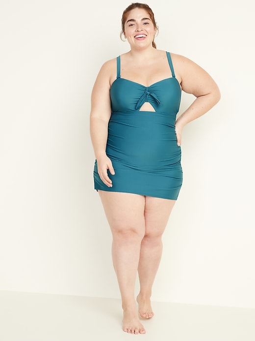 Image number 3 showing, Secret-Slim Plus-Size Tie-Front Swim Dress