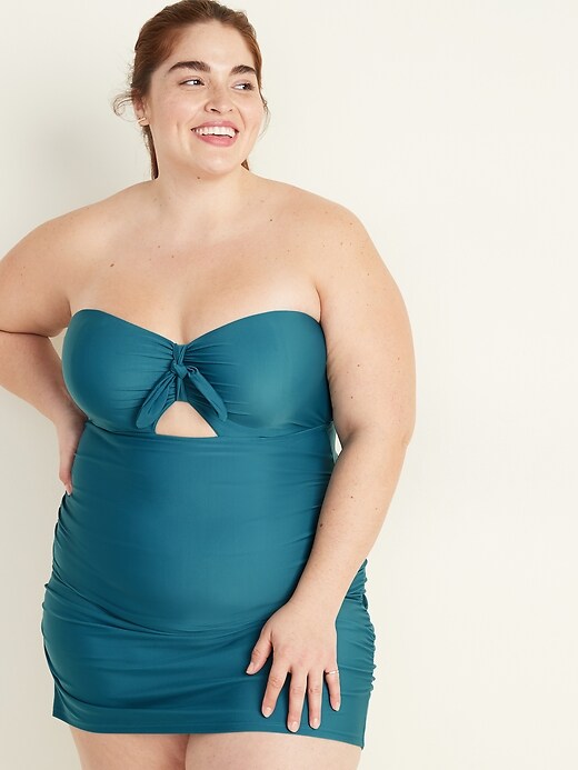 Image number 6 showing, Secret-Slim Plus-Size Tie-Front Swim Dress