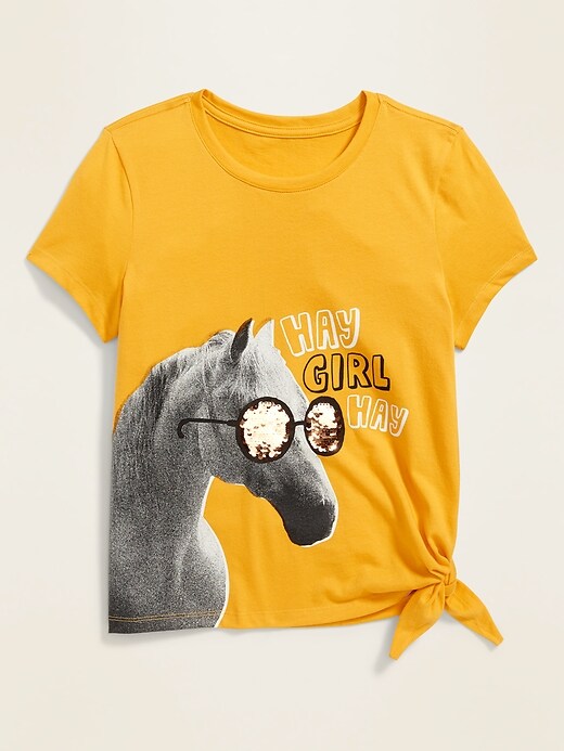 View large product image 1 of 2. Visual-Effects Graphic Side-Tie Tee for Girls