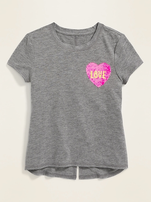 View large product image 1 of 2. Embellished-Graphic Split-Back Tee for Girls
