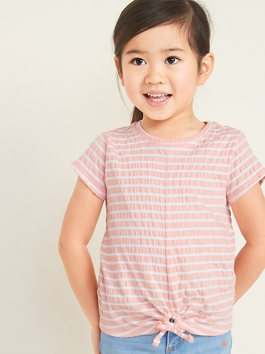 View large product image 1 of 1. Striped Textured-Knit Tie-Hem Top for Toddler Girls