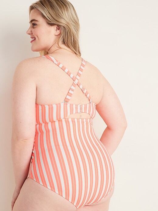 Image number 6 showing, Striped Secret-Slim Twist-Front Plus-Size One-Piece Swimsuit