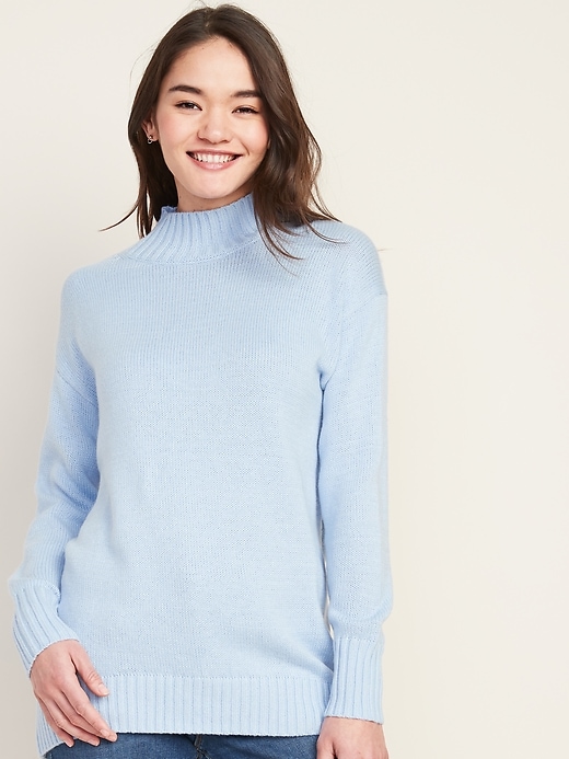 View large product image 1 of 1. Slouchy Mock-Neck Tunic Sweater for Women