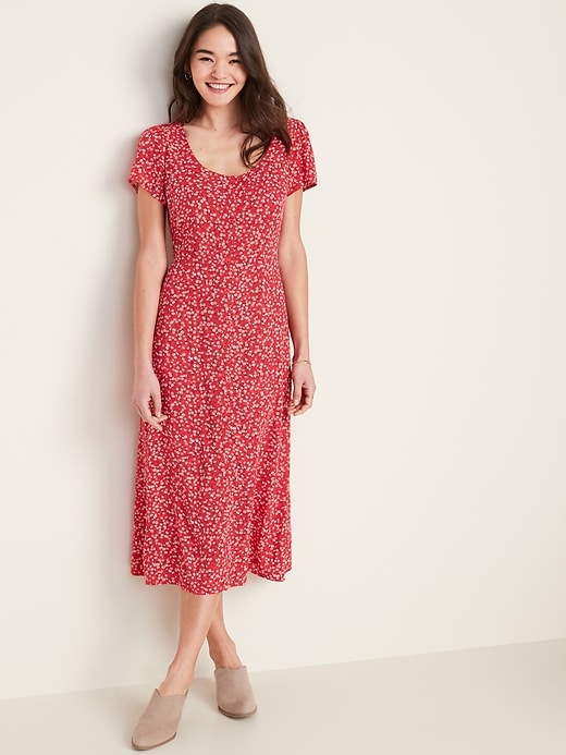 View large product image 1 of 1. Fit & Flare Printed Button-Front Midi Dress for Women