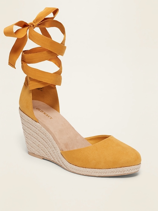 Faux Suede Strappy Lace Up Espadrille Wedge Shoes Old Navy