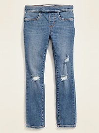 View large product image 3 of 3. Skinny Built-In Tough Distressed Pull-On Jeans for Girls