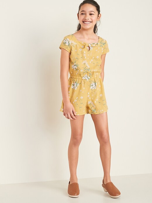 View large product image 1 of 1. Printed Linen-Blend Romper for Girls