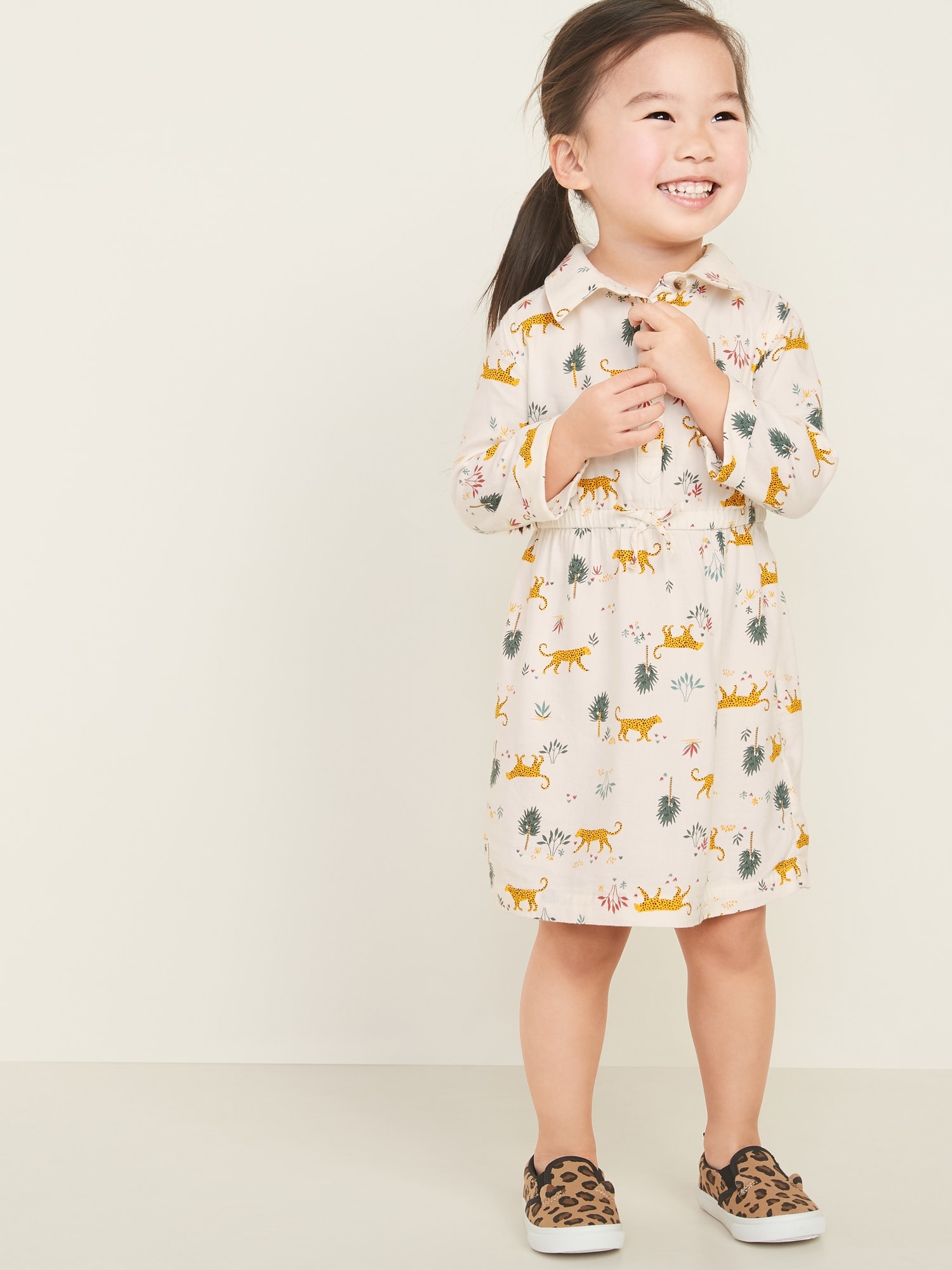 Printed Cinch-Waist Shirt Dress for Toddler Girls