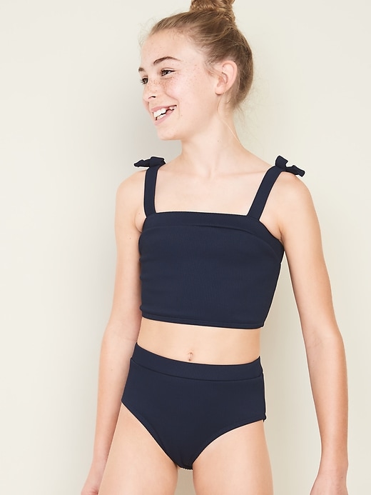 View large product image 1 of 3. Textured Tie-Shoulder Tankini for Girls