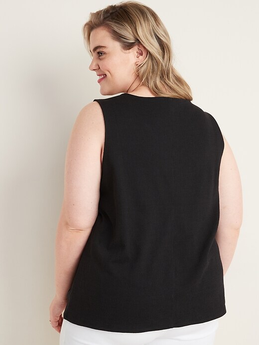 Image number 2 showing, Sleeveless Button-Front Tie-Hem Plus-Size Textured-Knit Top