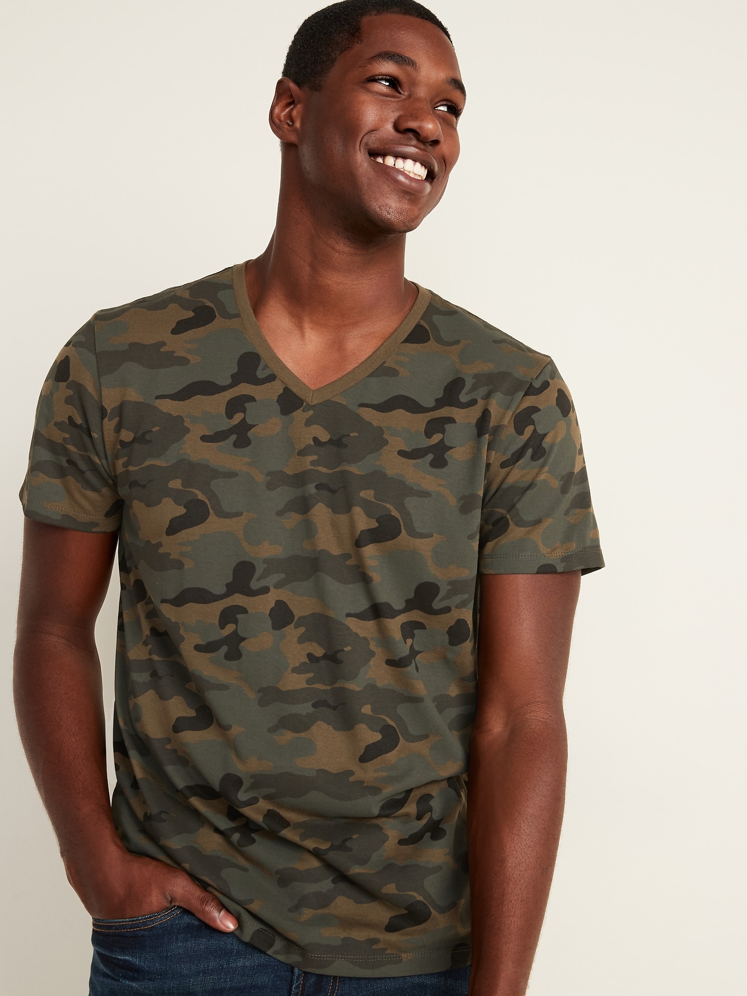 Camouflage v on sale neck t shirt