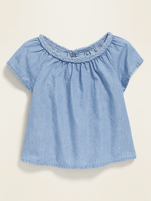 View large product image 1 of 2. Chambray Braided-Neck Blouse for Baby