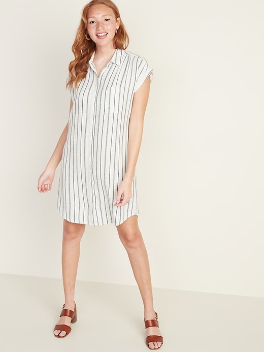 Image number 1 showing, Linen-Blend Striped Shirt Dress for Women