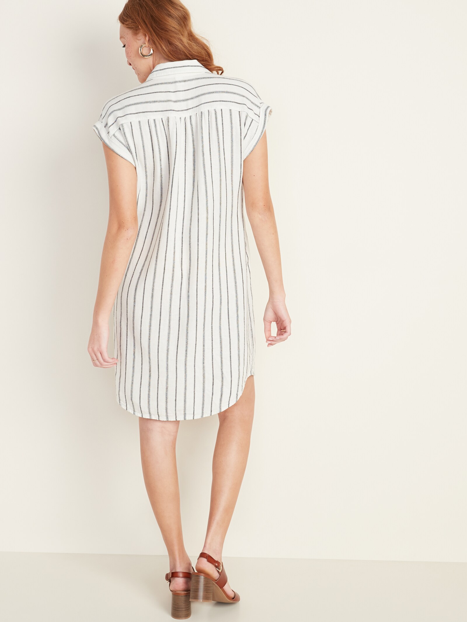 Linen-Blend Striped Shirt Dress | Old Navy