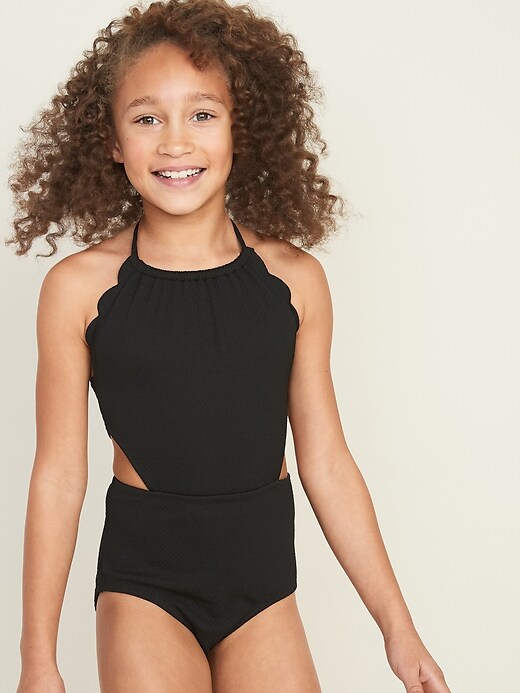 View large product image 1 of 2. Textured Side-Cutout Swimsuit for Girls
