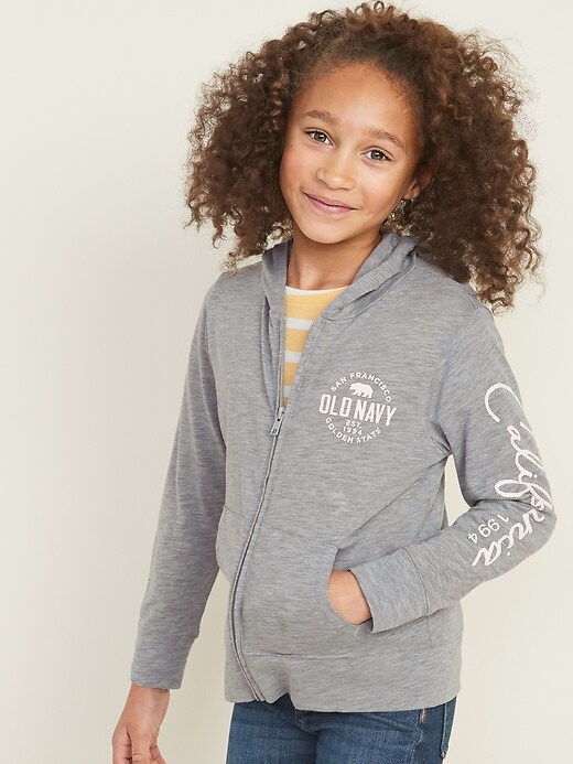 View large product image 1 of 2. Lightweight Logo-Graphic Zip Hoodie for Girls