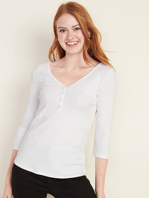 Old Navy Slim-Fit Rib-Knit Henley for Women - 552590043