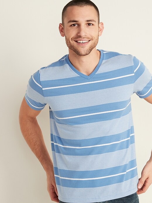 View large product image 1 of 3. Soft-Washed Striped V-Neck Tee