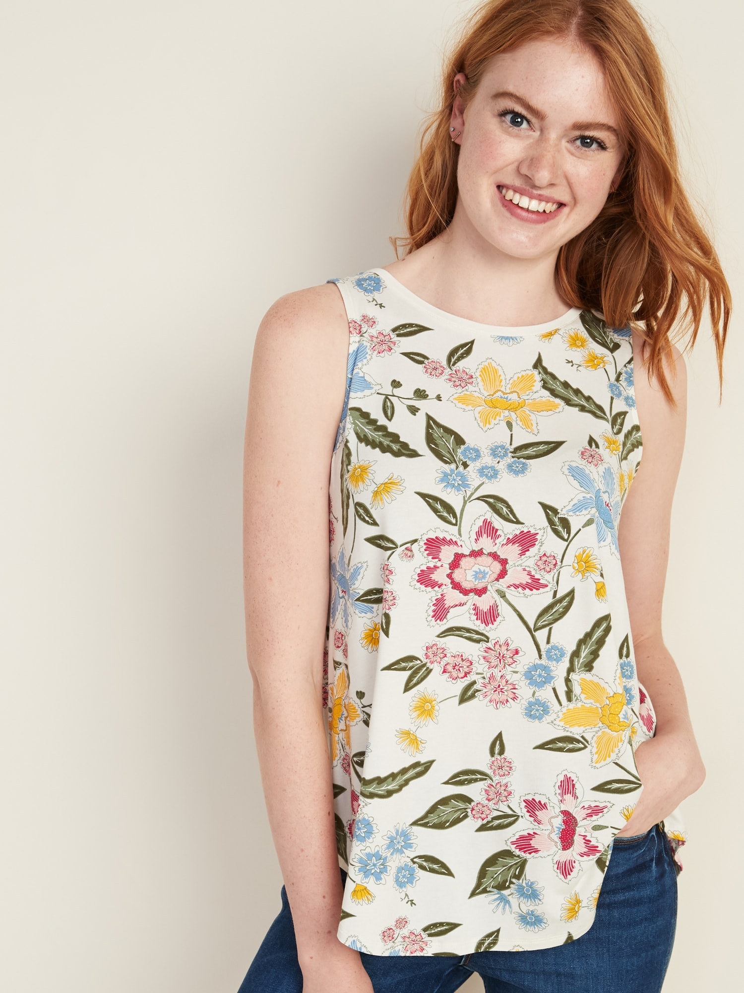 Old Navy Sleeveless Luxe Floral-Print T-Shirt for Women