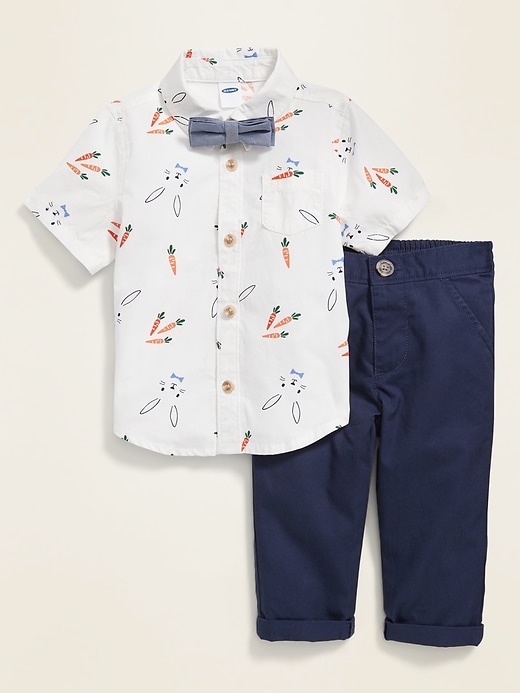 View large product image 1 of 1. Bow-Tie Short-Sleeve Shirt & Khaki Pants Set for Baby