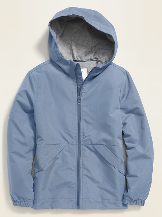 View large product image 1 of 1. Water-Resistant Hooded Zip Rain Jacket For Boys