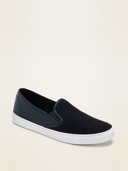 Image number 1 showing, Faux-Suede/Faux-Leather Slip-On Sneakers