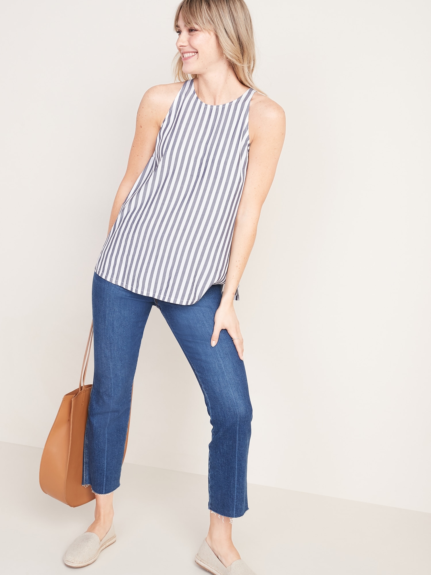 Sleeveless High-Neck Striped Top For Women | Old Navy