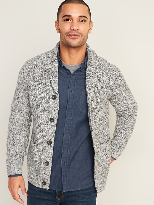 Image number 1 showing, Marled Shawl-Collar Button-Front Cardigan