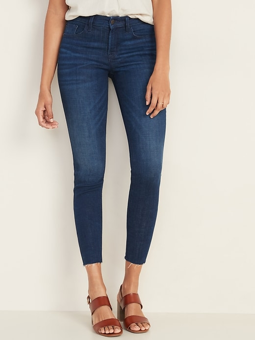 Image number 1 showing, Mid-Rise Frayed-Hem Rockstar Super Skinny Ankle Jeans for Women