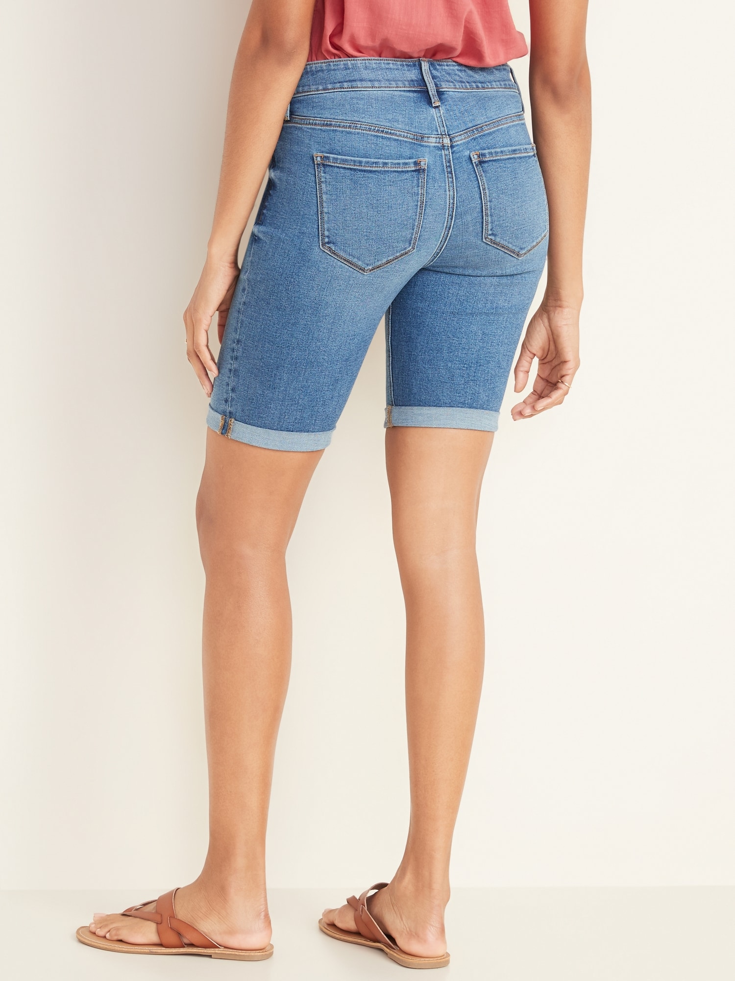 Mid-Rise Cuffed Bermuda Slim Jean Shorts for Women -- 9-inch inseam | Old  Navy