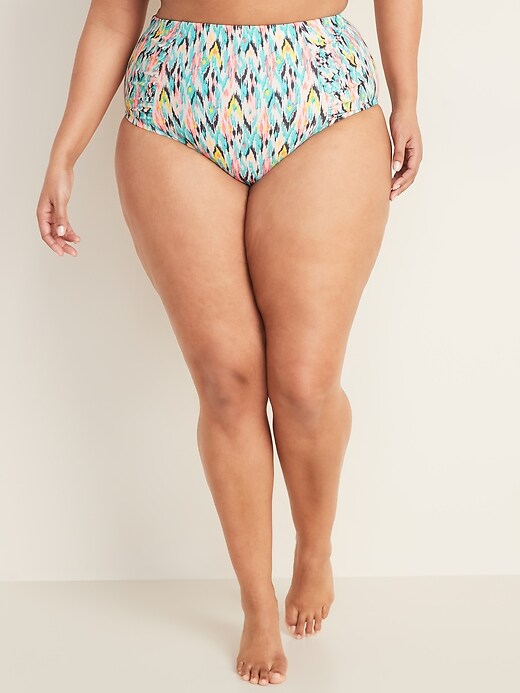 View large product image 1 of 1. High-Waisted Printed Secret-Slim Plus-Size Swim Bottoms